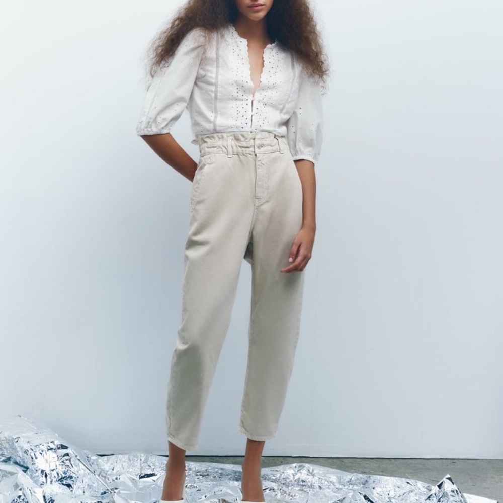 Zara Baggy Paper-bag High Waisted Jeans